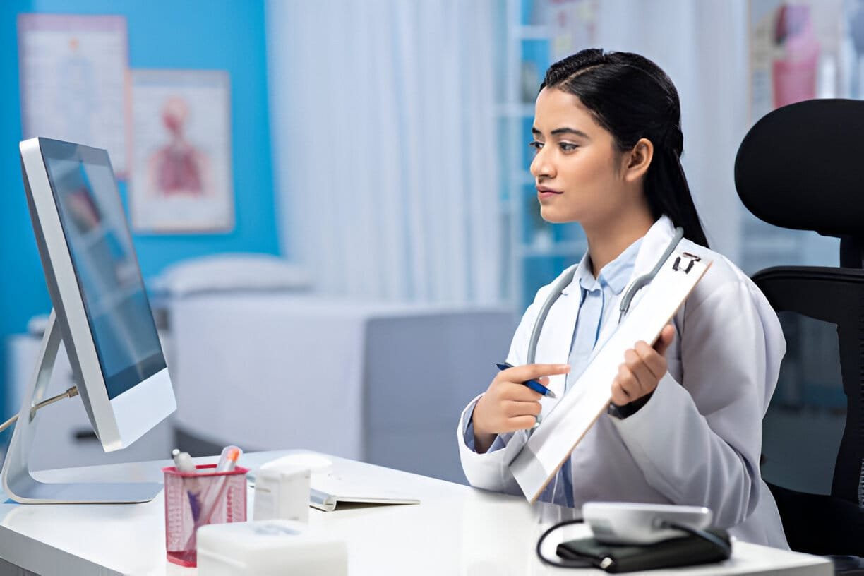 Doctor explaining information over video call