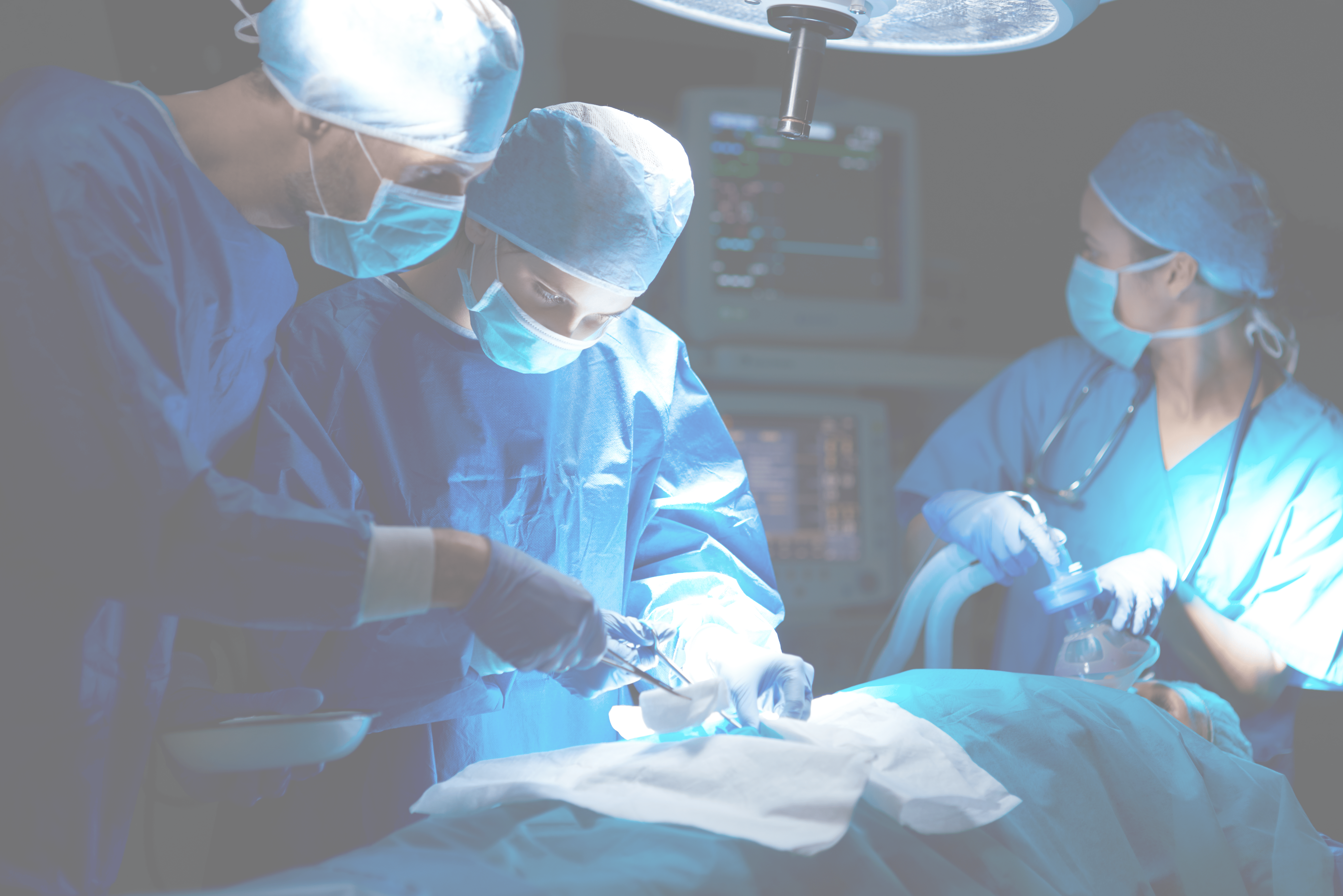 three doctors performing heart surgery