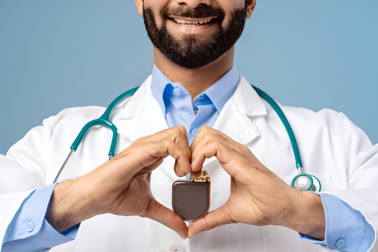 doctor holding pacemaker