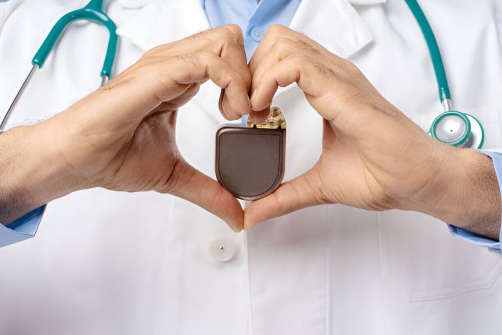doctor holding pacemaker